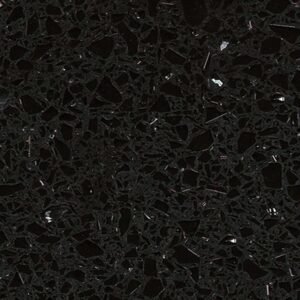 Black Mirror Chip quartz worktop surface detail with mirror fragments